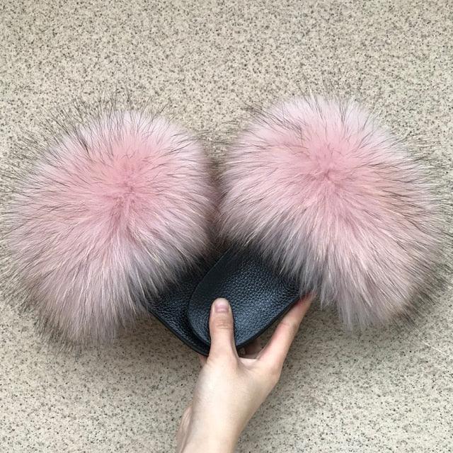 Women’s Fluffy Faux Fur Slides Open Toe Indoor House Slippers