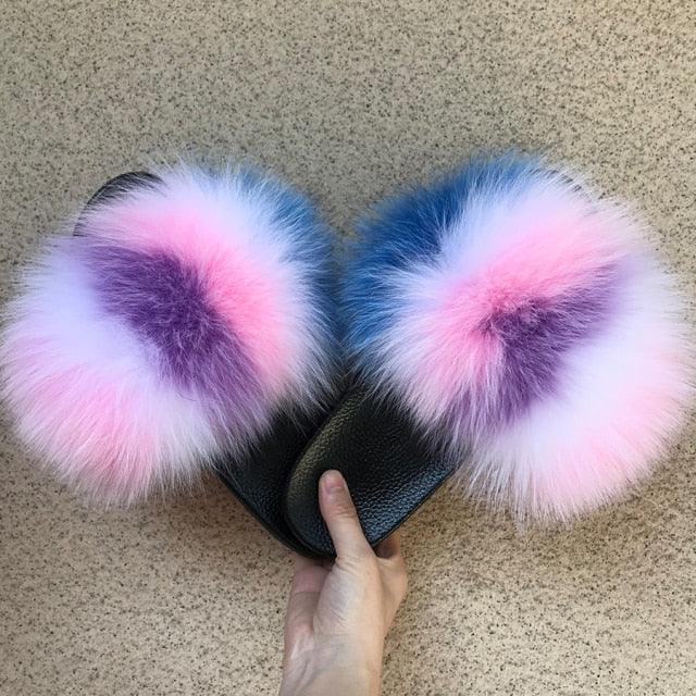 Women’s Fluffy Faux Fur Slides Open Toe Indoor House Slippers