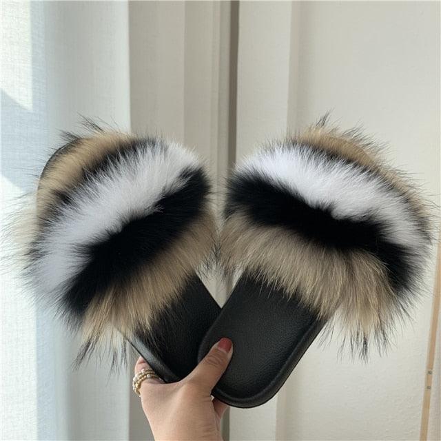 Women’s Fluffy Faux Fur Slides Open Toe Indoor House Slippers