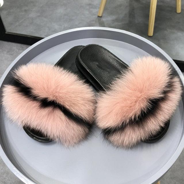 Women’s Fluffy Faux Fur Slides Open Toe Indoor House Slippers