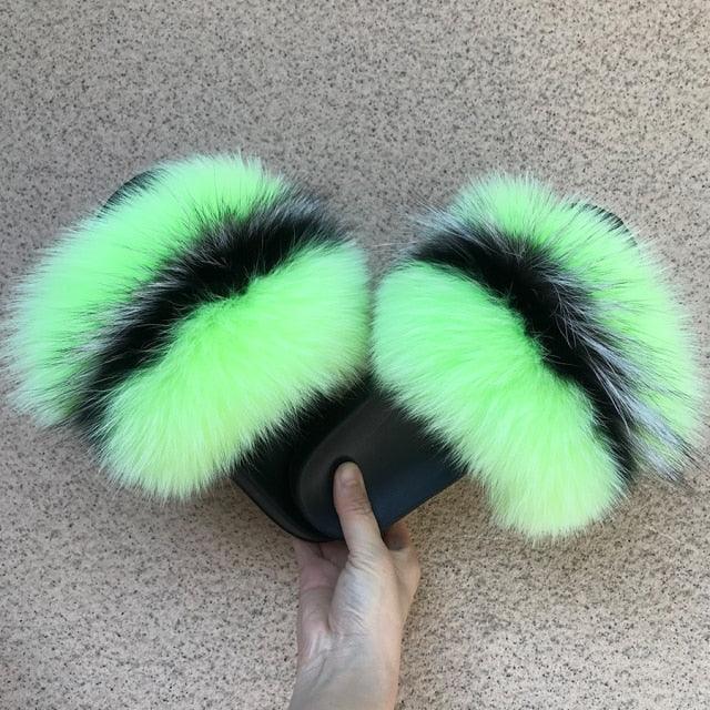 Women’s Fluffy Faux Fur Slides Open Toe Indoor House Slippers