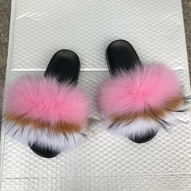 Women’s Fluffy Faux Fur Slides Open Toe Indoor House Slippers