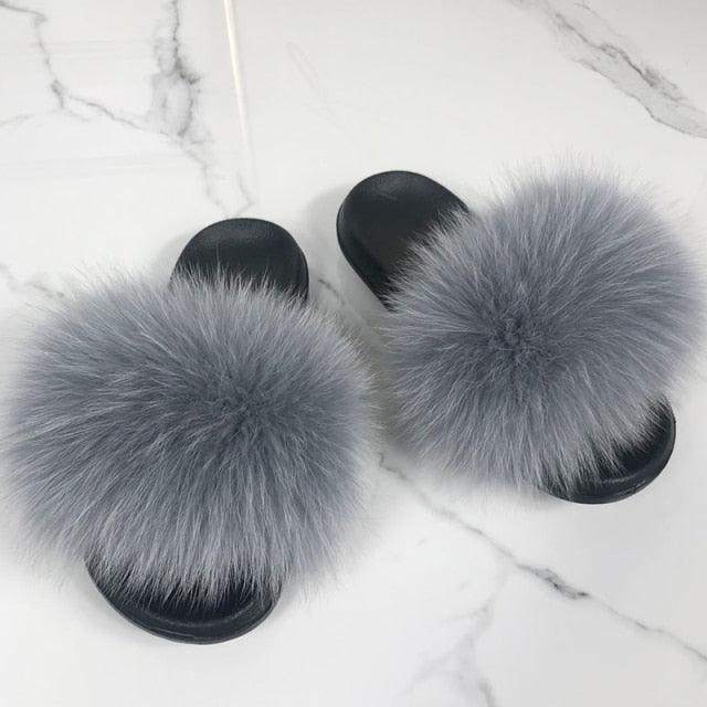 Women’s Fluffy Faux Fur Slides Open Toe Indoor House Slippers