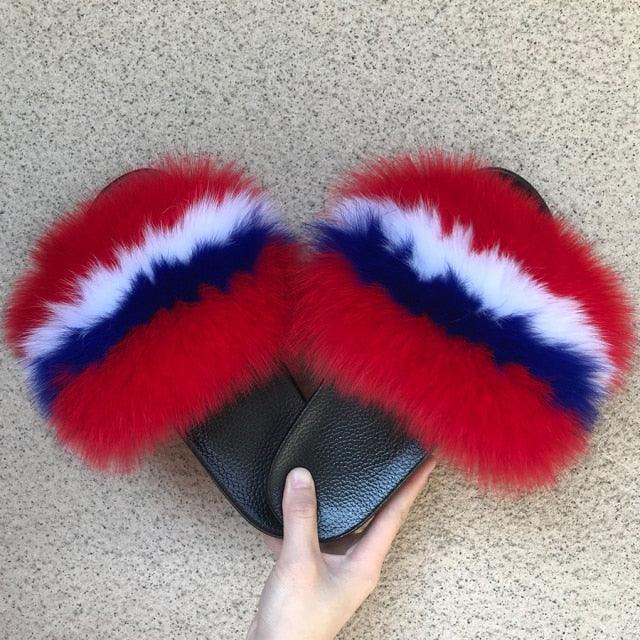 Women’s Fluffy Faux Fur Slides Open Toe Indoor House Slippers
