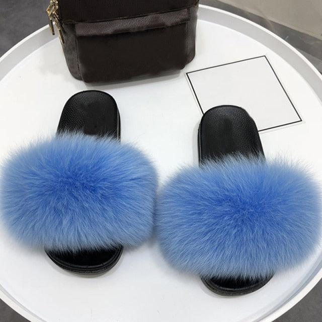 Women’s Fluffy Faux Fur Slides Open Toe Indoor House Slippers