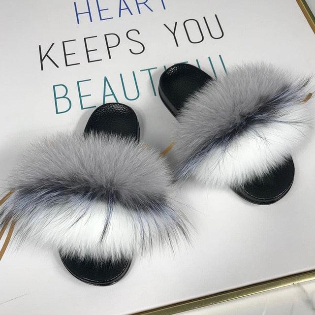 Women’s Fluffy Faux Fur Slides Open Toe Indoor House Slippers