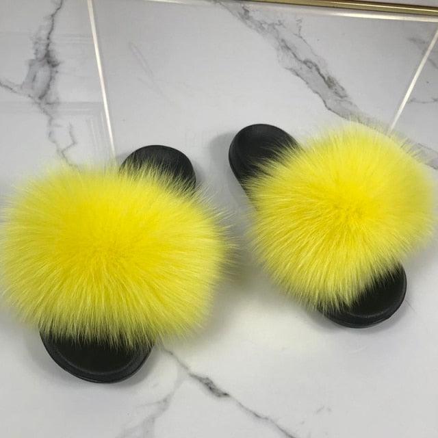 Women’s Fluffy Faux Fur Slides Open Toe Indoor House Slippers