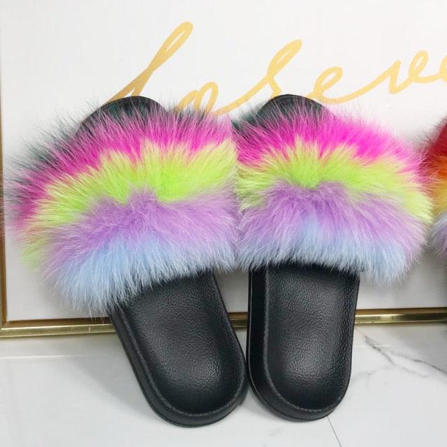 Women’s Fluffy Faux Fur Slides Open Toe Indoor House Slippers