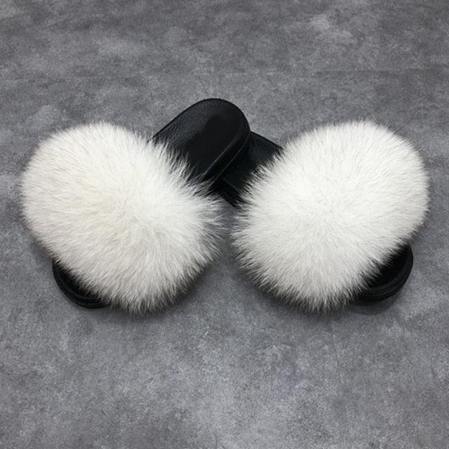Women’s Fluffy Faux Fur Slides Open Toe Indoor House Slippers
