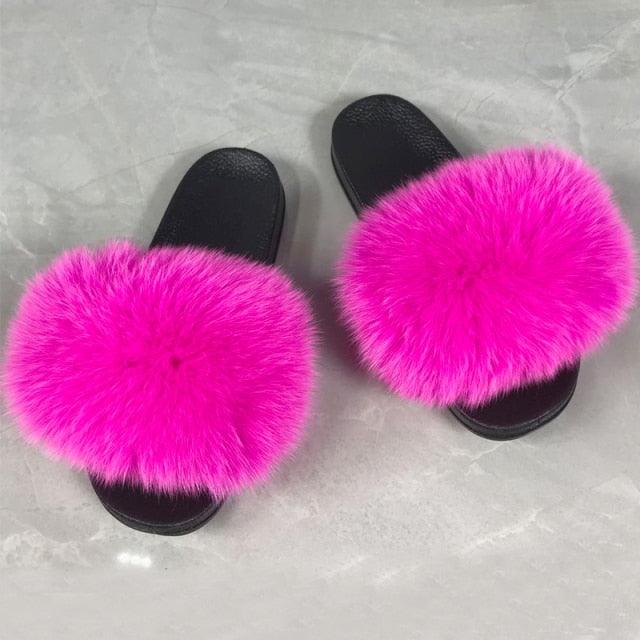 Women’s Fluffy Faux Fur Slides Open Toe Indoor House Slippers