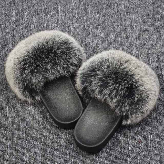 Women’s Fluffy Faux Fur Slides Open Toe Indoor House Slippers