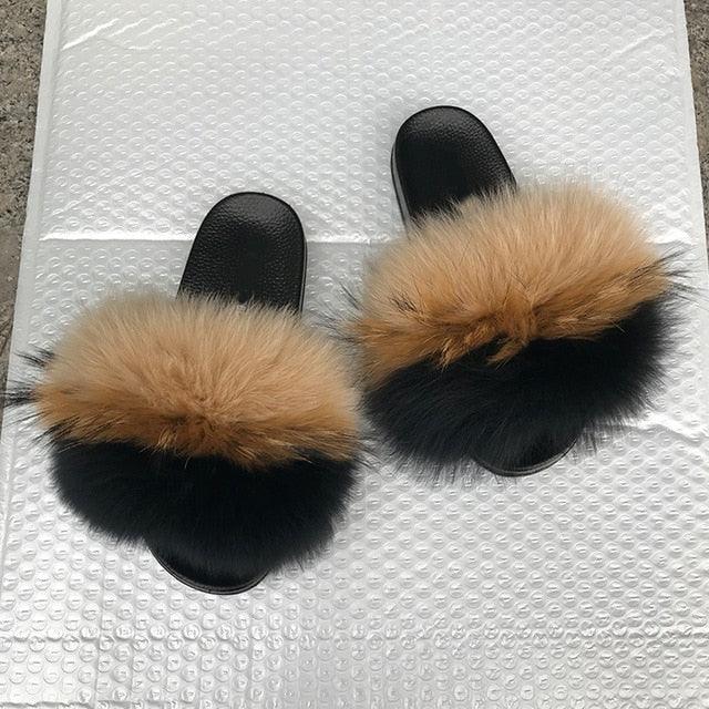 Women’s Fluffy Faux Fur Slides Open Toe Indoor House Slippers
