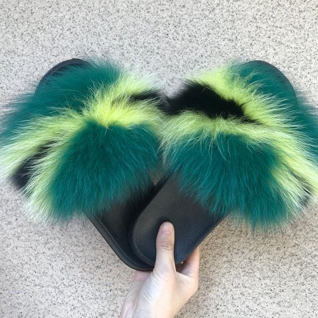 Women’s Fluffy Faux Fur Slides Open Toe Indoor House Slippers
