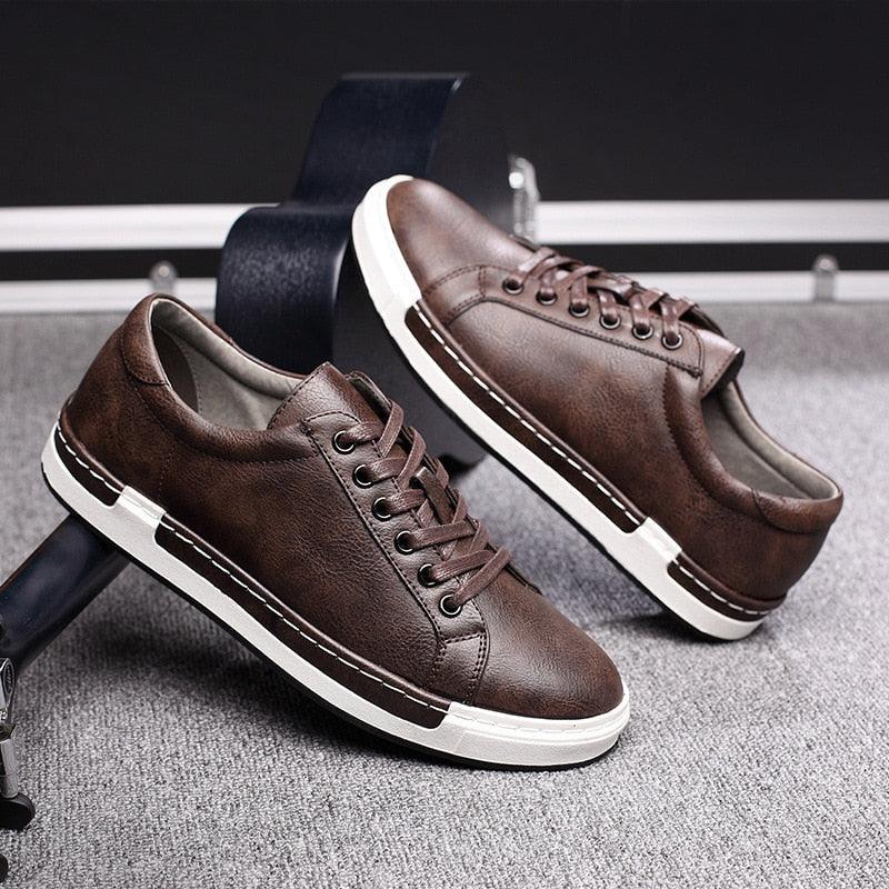 Stevvex men's casual black and white flat walking shoes with rubber soles