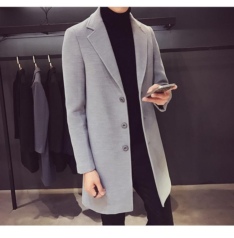 Men's Luxury Long Trench Coat Casual Business Windproof Overcoat