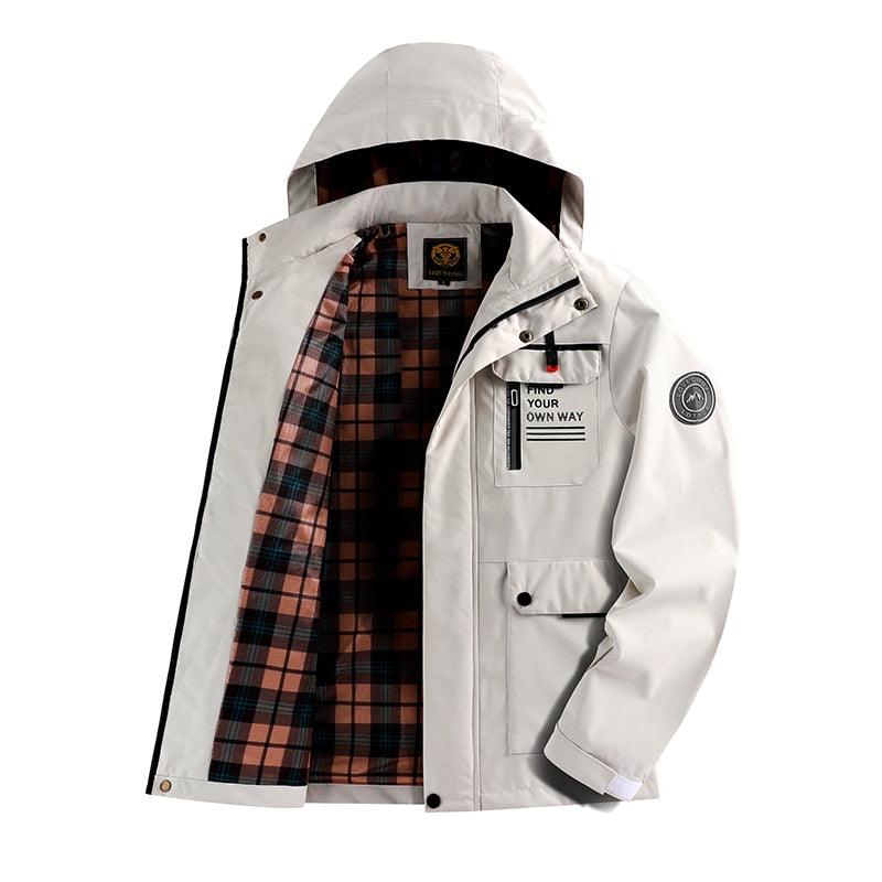 Men's Waterproof Windbreaker Hooded Jacket for Outdoor Hiking