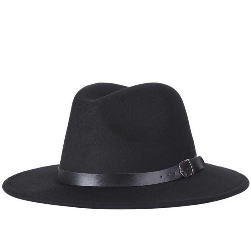 Unisex Wide Brim Fedora Hat with Adjustable Belt Buckle
