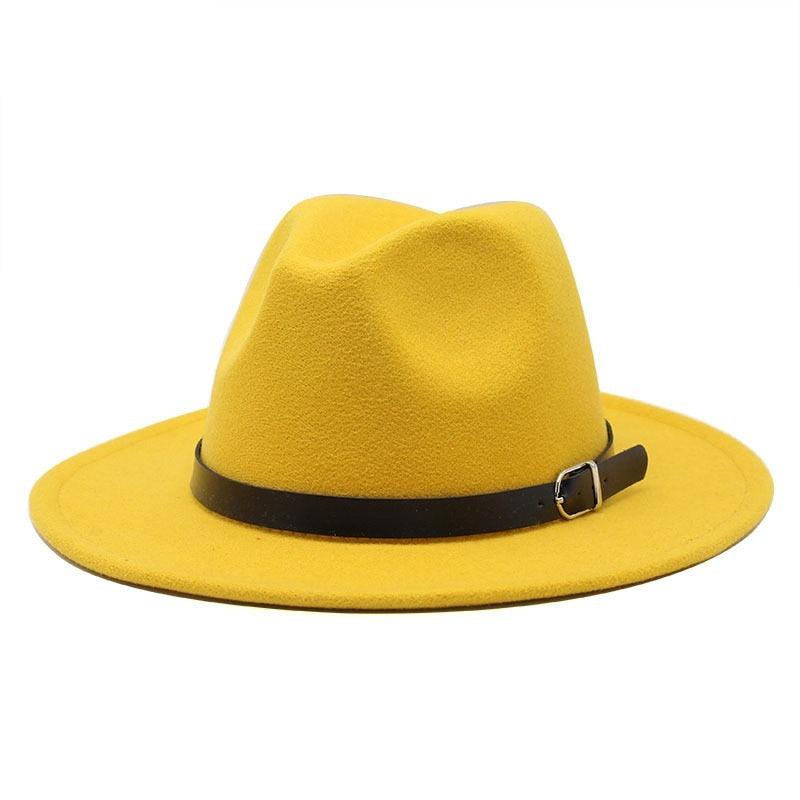 Unisex Wide Brim Fedora Hat with Adjustable Belt Buckle