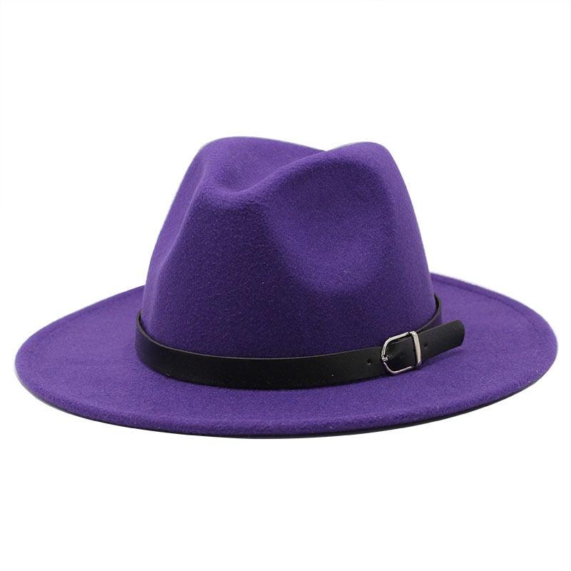 Unisex Wide Brim Fedora Hat with Adjustable Belt Buckle