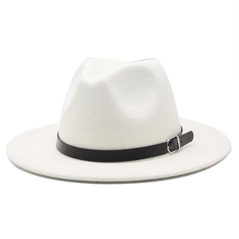 Unisex Wide Brim Fedora Hat with Adjustable Belt Buckle