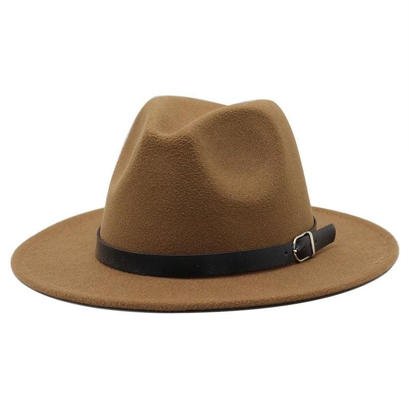 Unisex Wide Brim Fedora Hat with Adjustable Belt Buckle