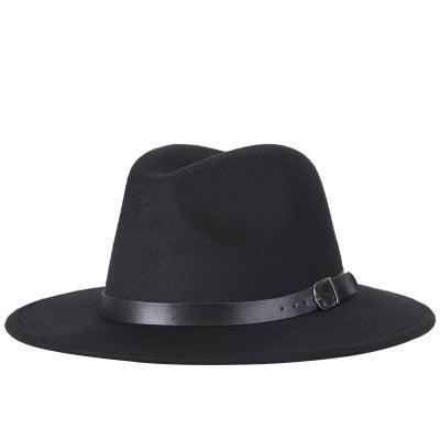 Unisex Wide Brim Fedora Hat with Adjustable Belt Buckle