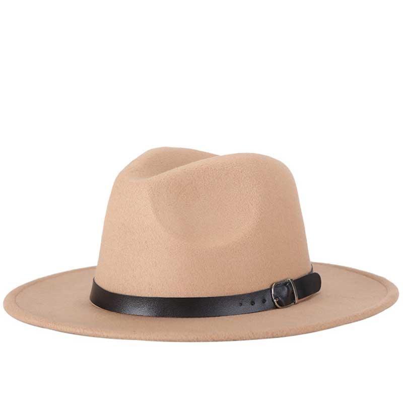 Unisex Wide Brim Fedora Hat with Adjustable Belt Buckle