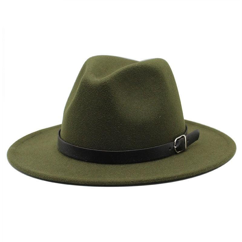 Unisex Wide Brim Fedora Hat with Adjustable Belt Buckle
