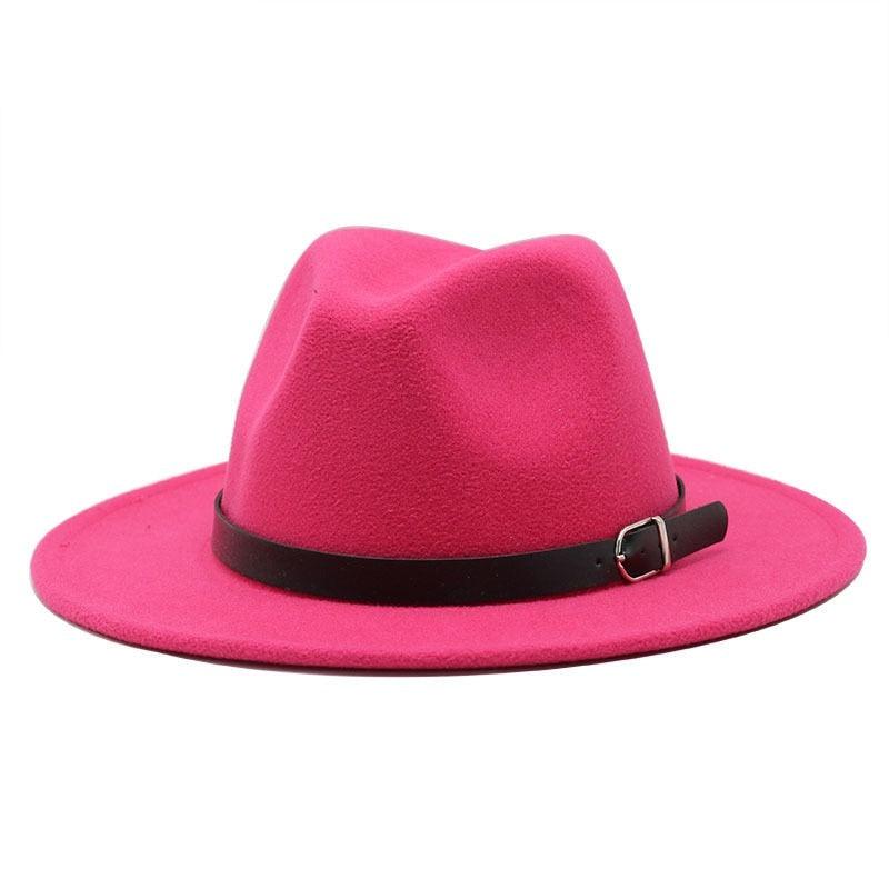Unisex Wide Brim Fedora Hat with Adjustable Belt Buckle