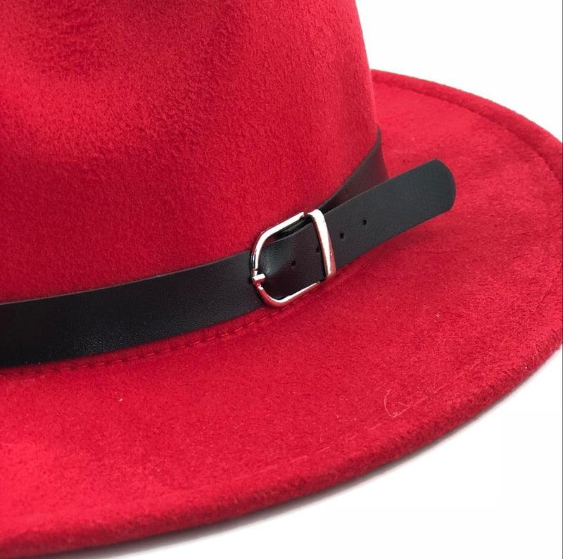 Unisex Wide Brim Fedora Hat with Adjustable Belt Buckle