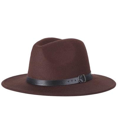 Unisex Wide Brim Fedora Hat with Adjustable Belt Buckle