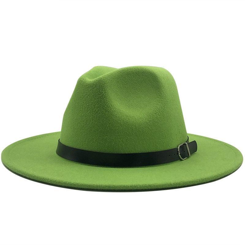Unisex Wide Brim Fedora Hat with Adjustable Belt Buckle