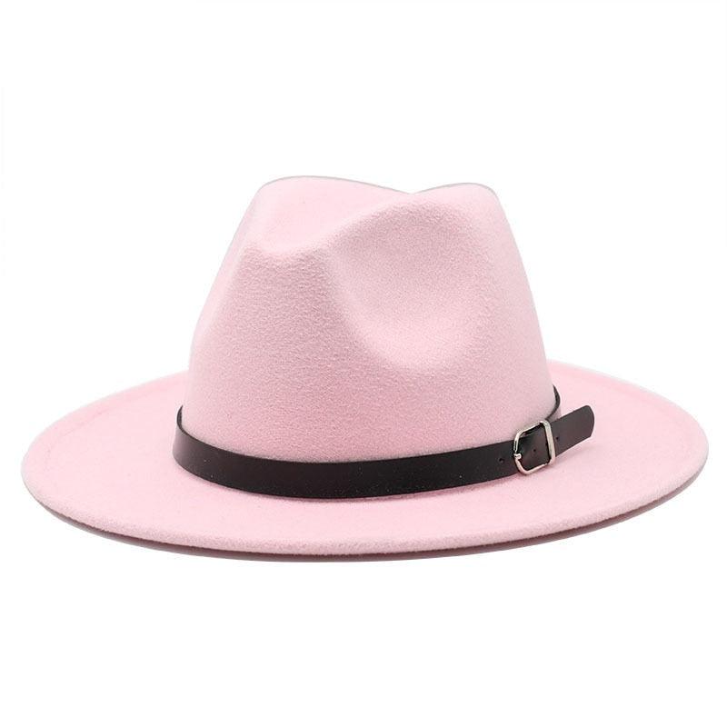 Unisex Wide Brim Fedora Hat with Adjustable Belt Buckle