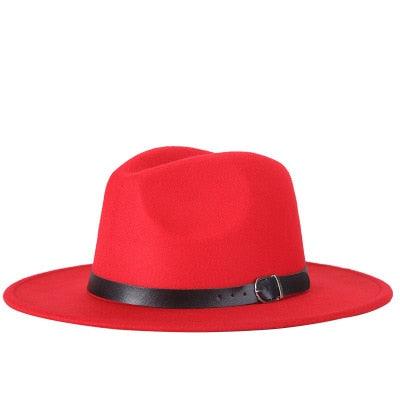 Unisex Wide Brim Fedora Hat with Adjustable Belt Buckle