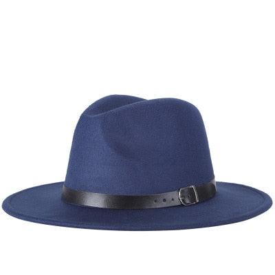 Unisex Wide Brim Fedora Hat with Adjustable Belt Buckle