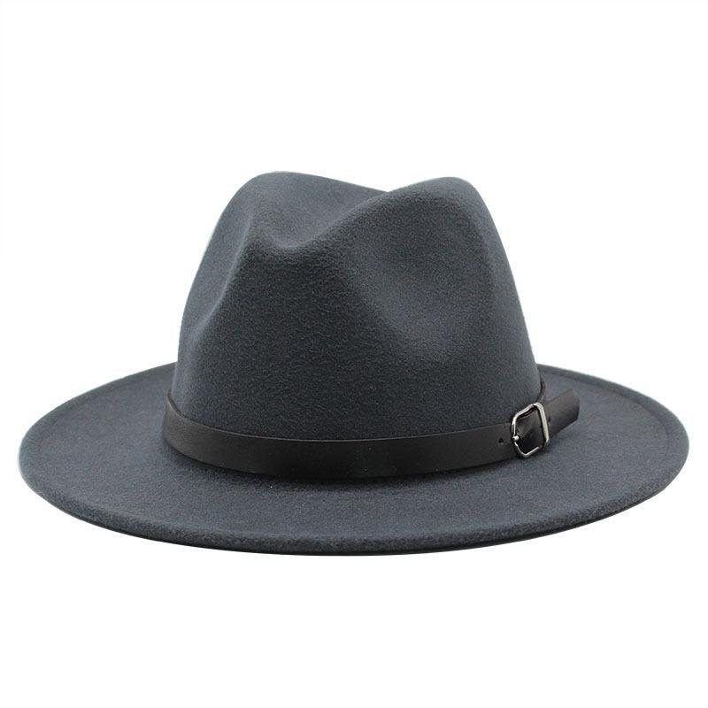 Unisex Wide Brim Fedora Hat with Adjustable Belt Buckle