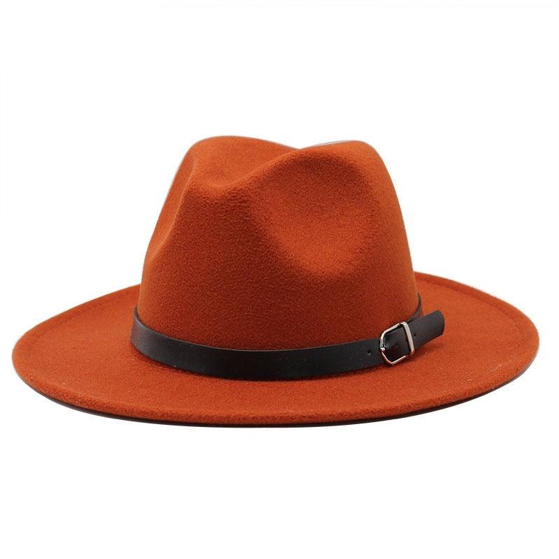 Unisex Wide Brim Fedora Hat with Adjustable Belt Buckle