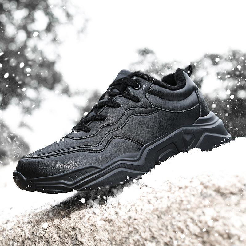 Men's Black Plush Lined Winter Sneakers - Leather Casual Trainers