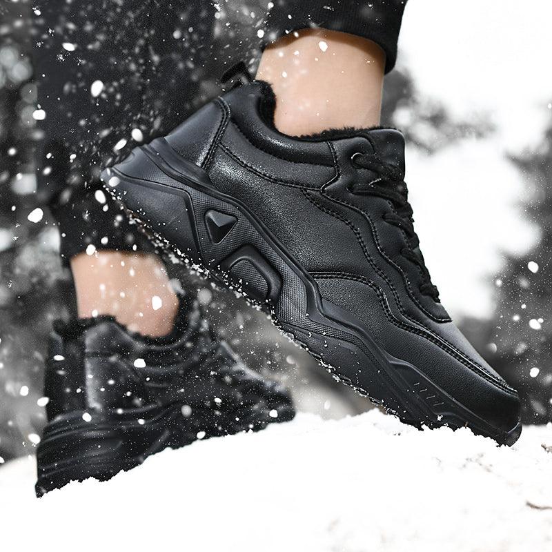 Men's Black Plush Lined Winter Sneakers - Leather Casual Trainers