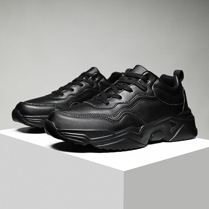 Men's Black Plush Lined Winter Sneakers - Leather Casual Trainers