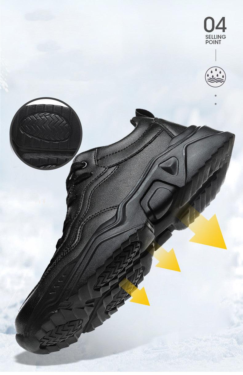 Men's Black Plush Lined Winter Sneakers - Leather Casual Trainers