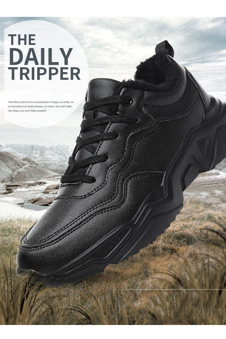 Men's Black Plush Lined Winter Sneakers - Leather Casual Trainers