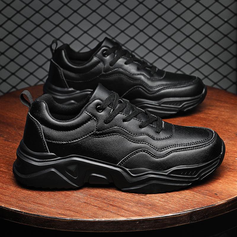 Men's Black Plush Lined Winter Sneakers - Leather Casual Trainers
