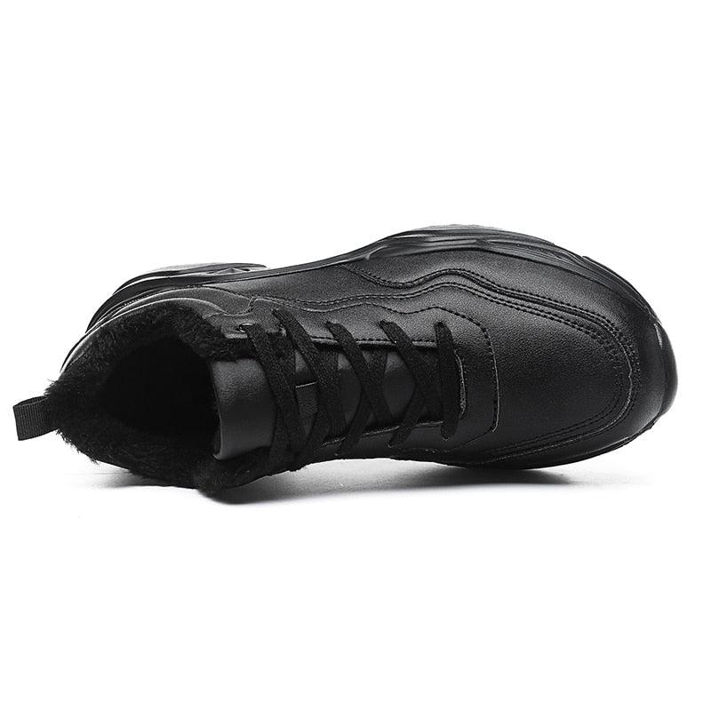 Men's Black Plush Lined Winter Sneakers - Leather Casual Trainers