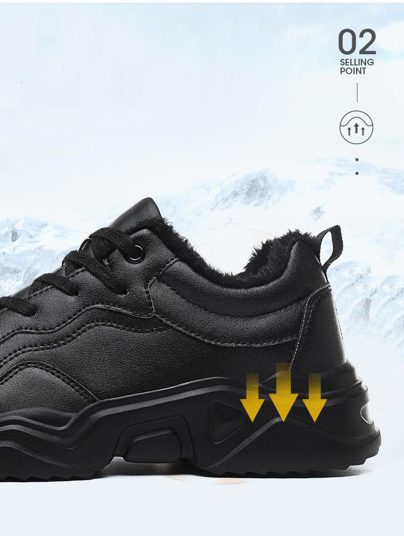 Men's Black Plush Lined Winter Sneakers - Leather Casual Trainers