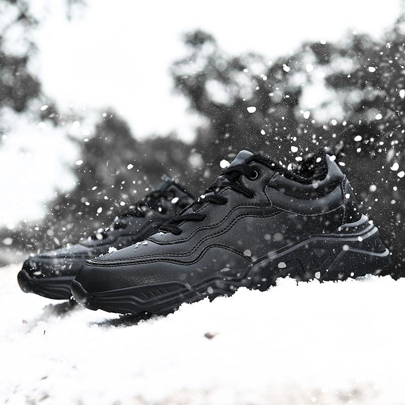 Men's Black Plush Lined Winter Sneakers - Leather Casual Trainers