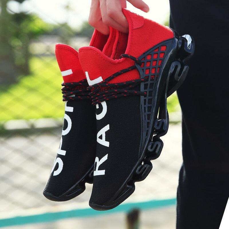 Men's knit athletic running sneakers with a breathable cushioned design