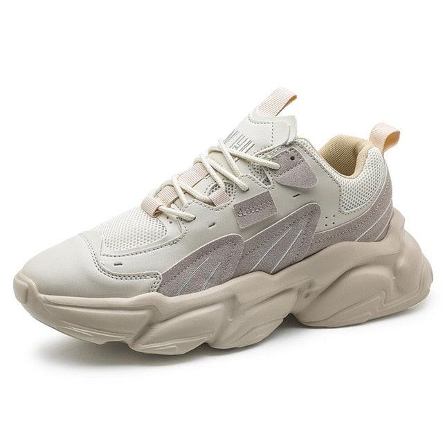 Men's White and Black Chunky Sneakers Comfortable Casual Trainers