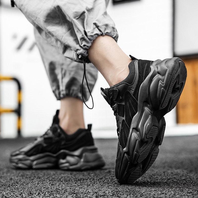 Men's White and Black Chunky Sneakers Comfortable Casual Trainers