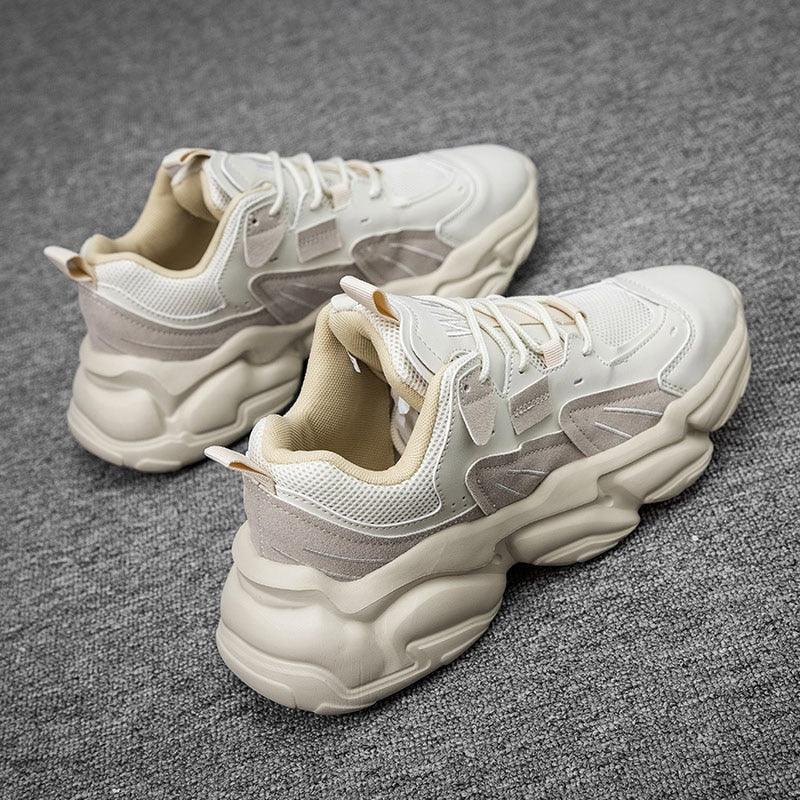 Men's White and Black Chunky Sneakers Comfortable Casual Trainers